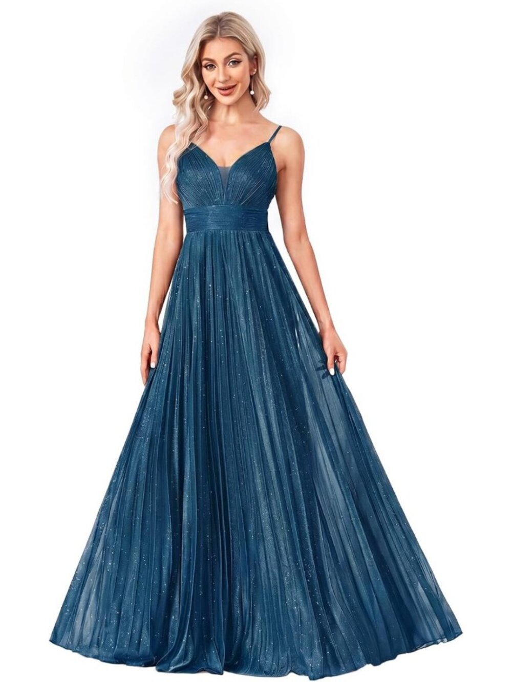 Elegant Backless Sequin Maxi Dress - Sleeveless Pleated Evening Gown for